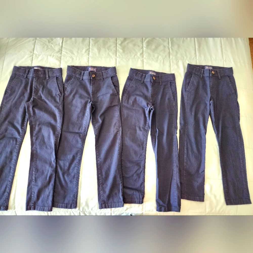 Children's Place Boys Uniform Stretch Skinny Navy Chino Pants 4 Pair
